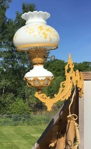 Antique Cast Iron Wall Lamp Sconce Swing Arm Kerosene Lamp Electrified - Picture 1 of 19
