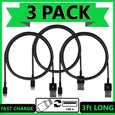 3 Pack Fast Charger Cable USB Cord Car Charge For Apple iPhone 7 8 X 11 12 13 14 - Image 1 of 4