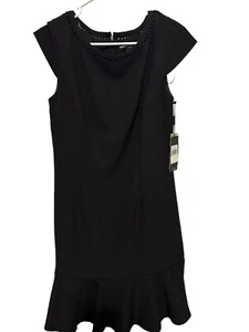 Vestido recto KARL LAGERFELD con cuentas acento volantes negro manga gorra nuevo con etiquetas talla 8 - Imagen 1 de 8