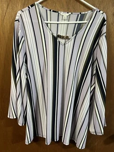 CATO SHIRT BLOUSE Women’s XL Striped Stretch 3/4 Sleeve Top Lavender EXC - Picture 1 of 4