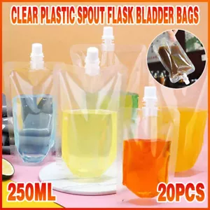 20PCS 250ML Clear Plastic Spout Flask Bladder Bags Alcohol Pouch Leak Proof Cap - Picture 1 of 12