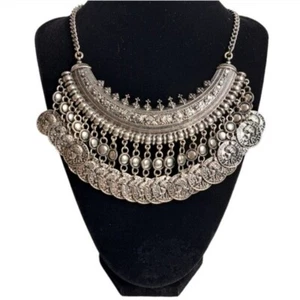 Damen Silber Ton Boho Bohemian Münzen Latz Ägyptischer Stil Halskette 9,5 Zoll - Bild 1 von 15