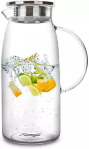 60 Ounces Glass Pitcher with Lid, Hot/Cold Water Jug, Juice and Iced Tea Beverag - Picture 1 of 12