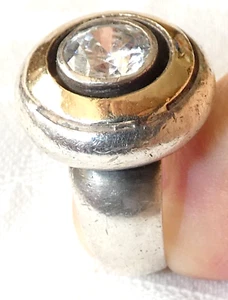Vintage silver sterling and rolled gold ring cubic zirconia, size 7-7.25, Israel - Picture 1 of 10