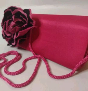 Vintage Hot Pink And Black Satin And Velvet Bag Clutch Crossbody Shoulder Bag - Picture 1 of 12