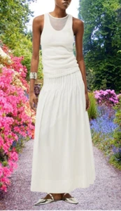 H&M Limited Edition White Lyocell Flared Pintuck Pockets Skirt sz 14 - Picture 1 of 7