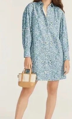 Vestido camisero J Crew BA919 manga abullonada algodón popelina pequeño floreciente floral azul Foto 1 de 4