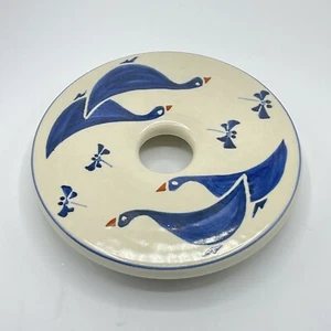 Vintage Art Pottery Trivet or Planter Holder Blue Geese Farmhouse 1985 Signed - Picture 1 of 6