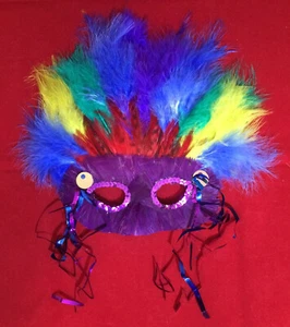 Colorful Feather Masks, Pack of 8. For Mardi Gras or Other Festive Occasions - Picture 1 of 2
