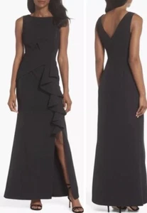 Eliza J Ruffle Front Gown Black Sleeveless New Size 8 - Picture 1 of 17