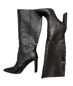 Lipsy London Black Faux Croc Leather Knee High Heeled Boots UK 7 - NEW - Picture 1 of 4
