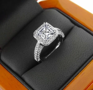 2.25 ct. Asscher Cut Halo Micro Pave Diamond Engagement Ring GIA I, VS1 18k WG - Picture 1 of 7