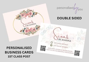 Personalised Printed Business Cards Flower Pink Template ADD OWN TEXT or LOGO - Picture 1 of 1