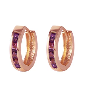0.85 Carat 14K Solid Rose Gold Hoop Huggie Earrings Purple Amethyst - Picture 1 of 7