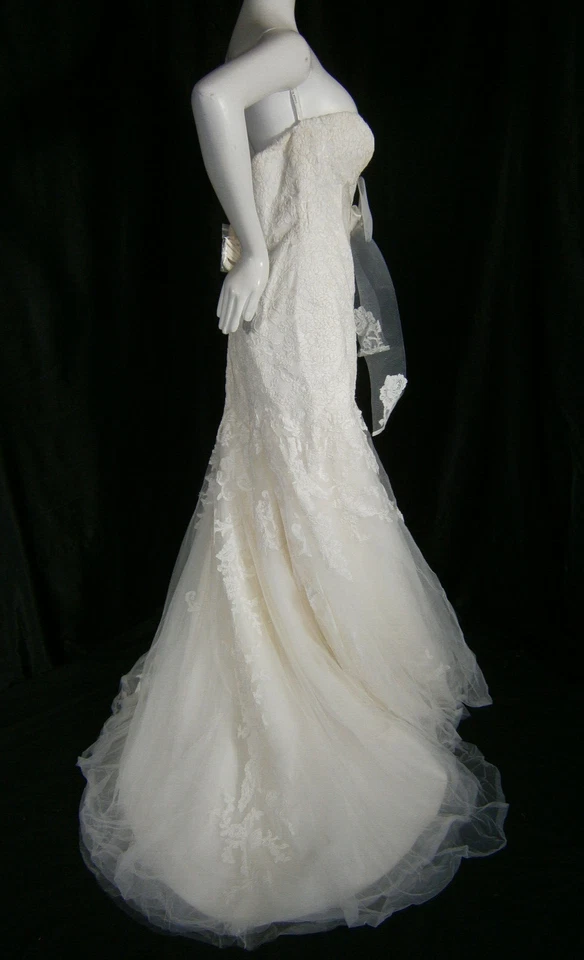 Vestido de novia Season Blanche B3141 12 marfil sin tirantes encaje tul lazo con cuentas Foto 1 de 4