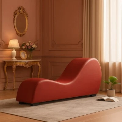 "Chaise salón de yoga relax de cuero sintético rojo 68,5""D moderno" Foto 1 de 4