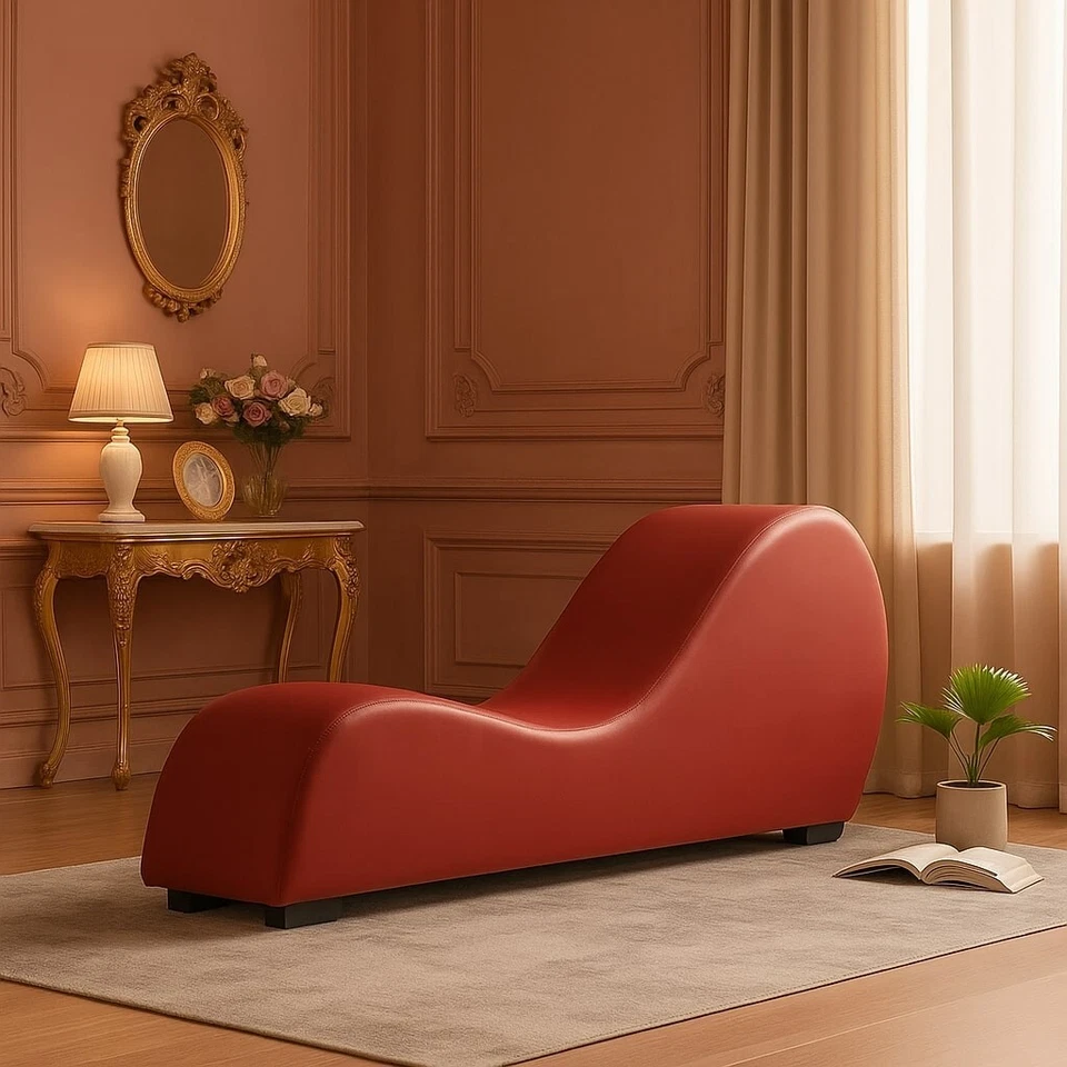 "Chaise salón de yoga relax de cuero sintético rojo 68,5""D moderno" Foto 1 de 4