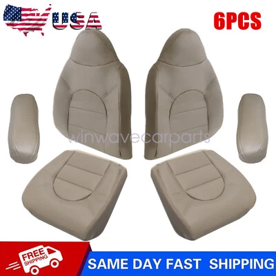 Front Leather Seat Cover Tan For 1999 2000 Ford F250 F350 F450 Super Duty Lariat - Image 1 of 4