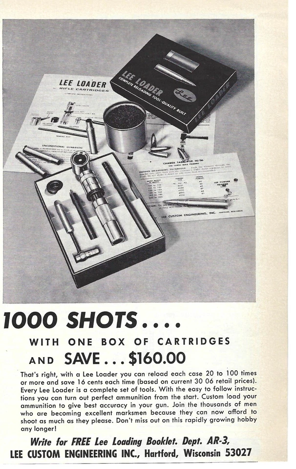 Lee Loader 1000 disparos 1965 una caja de cartuchos herramientas de carga anuncio impreso vintage Foto 1 de 1