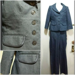 Nine & Co Blue Navy Denim Cotton Satin Detail 3/4 Sleeve Pant Suit ~ 4 M3020 - Picture 1 of 12