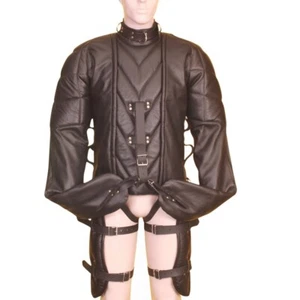 Leather Straight Jacket Asylum Straitjacket Body Harness Armbinder Costume - Picture 1 of 8