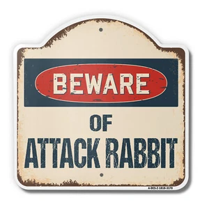 Letrero arquitectónico de aluminio calibre pesado Beware Of Attack Rabbit 18"" X 18 - Imagen 1 de 4