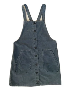 American Eagle Womens Sz M Blue Corduroy Overall Button Pinafore Pocket Dress - Picture 1 of 7