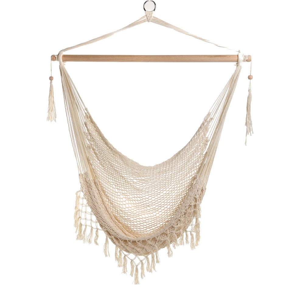 SVITA Hängesessel in Netz-Optik mit Fransen Baumwollseil Naturmaterial - Bild 1 von 1