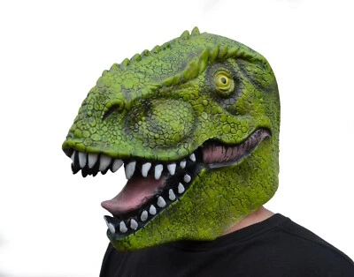 Máscara de dinosaurio de Halloween T-Rex Disfraz Fiesta Tiranosaurio Rex Máscara Verde Foto 1 de 4