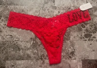 NUEVO CON ETIQUETAS BRAGAS TANGA JESSICA SIMPSON GRANDES ROJAS ENCAJE FLORAL NEGRO AMOR ESTRÁS Foto 1 de 4