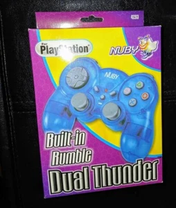 NUBY Dual Thunder BLUE PlayStation / PS1 Controller with Built-in Rumble - NEW - Picture 1 of 2