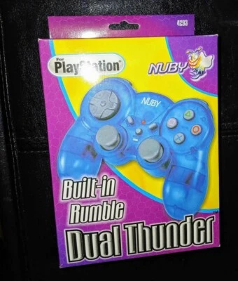 NUBY Dual Thunder BLUE PlayStation / PS1 Controller with Built-in Rumble - NEW - Image 1 of 2