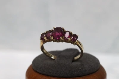 Кольцо из желтого золота 9 карат с розовым турмалином - размер P - фирменный знак Великобритании - Изображение 1 из 4