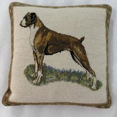 Boxer Dog Needlepoint Pillow 10"x10" Cottage Hunting Decor Grandma English - Image 1 of 4
