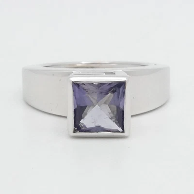 Anillo GUCCI Oro Blanco 18K Púrpura Piedras Preciosas Logo Bisel Talla 6 Foto 1 de 4