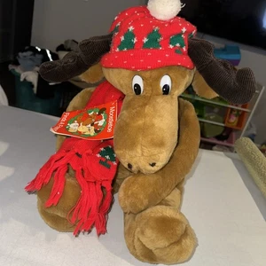 Vintage 1987 Commonwealth Moostletoe Moose Plush Stuffed Christmas Scarf Hat 16” - Picture 1 of 8