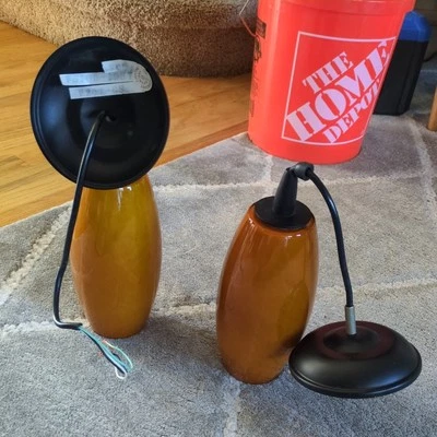 (2) Forecast Lighting Glass Drop Pendant Glossy Reddish Brown Amber Hue Kitchen - Image 1 of 3