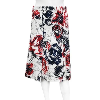 Falda Carolina Herrera Floral Plisada Línea A Talla 6 Blanco Rojo Azul Foto 1 de 4