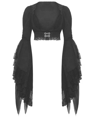 Dark In Love Womens Gothic Jacquard Flared Sleeve Cropped Bolero Shrug Black - Image 1 of 4
