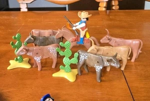 Vintage Playmobil 3749 Longhorn Cowboy Wrangler, 6 Cattle, 2 Cactus - Afbeelding 1 van 6