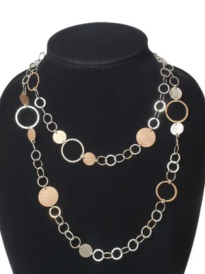 Collar Milor Plata Esterlina Circular Disco Eslabón Tono Oro Rosa Texturizado Italia40" Foto 1 de 4
