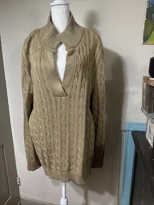 Suéter de malha vintage Ralph Lauren dourado metálico cabo, tamanho. 3X - Imagem 1 de 4