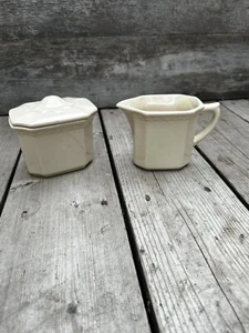 Vintage SYRACUSE CHINA ECONO-RIM Creamer & Lidded Sugar Bowl - Picture 1 of 8