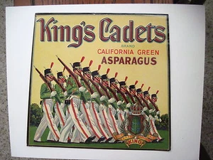 Great Vintage "King's Cadets" Asparagus Crate Label w/ Soldiers Marching * - Picture 1 of 2