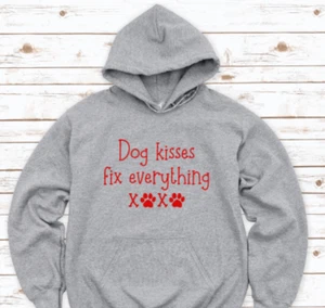 Felpa con cappuccio Dog Kisses Fix Everything, grigio unisex - Foto 1 di 2