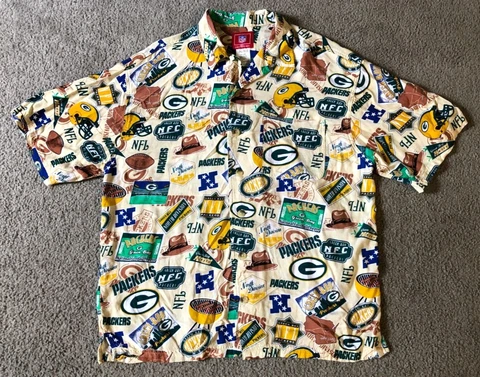 NFL Apparel Green Bay Packers Men's Button Font Hawaiian Shirt - Size Large Cover