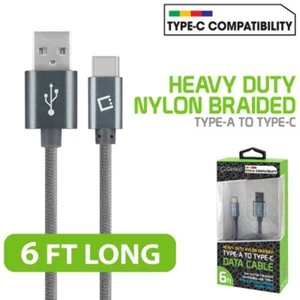 CELLET 6ft Type-C Heavy Duty Braided Charging USB Data Cable GRAY - Picture 1 of 6