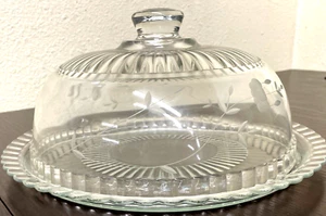 Princess House Heritage Floral Glass Pastry Cake Pie Plate And Dome - Picture 1 of 8