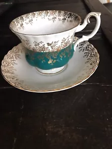 Royal Albert Regal Series Deep Sea Green Teacup And Saucer. - Picture 1 of 8