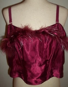 Cacique Deep Pink Satin Bustier w/Detachable Feather Trim Size 18/20 Plus Size - Picture 1 of 6